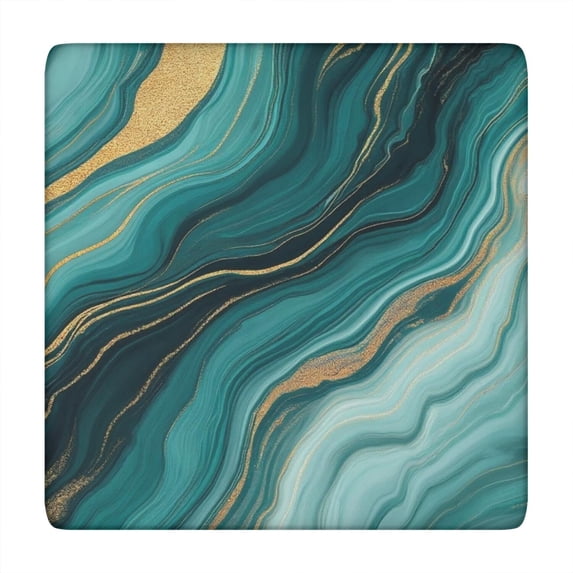 Teal Gold Marble Pattern Square Fitted Tablecloth with Elastic Edge,Square Table Cover,Washable Elastic Table Cover for Home Kitchen Party Decor 34"x34"
