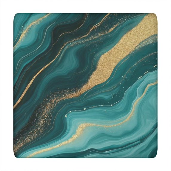 Teal Gold Marble Pattern Square Fitted Tablecloth with Elastic Edge,Square Table Cover,Washable Elastic Table Cover for Home Kitchen Party Decor 34"x34"