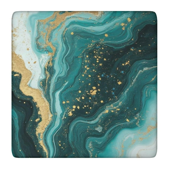 Teal Gold Marble Pattern Square Fitted Tablecloth with Elastic Edge,Square Table Cover,Washable Elastic Table Cover for Home Kitchen Party Decor 36"x36"