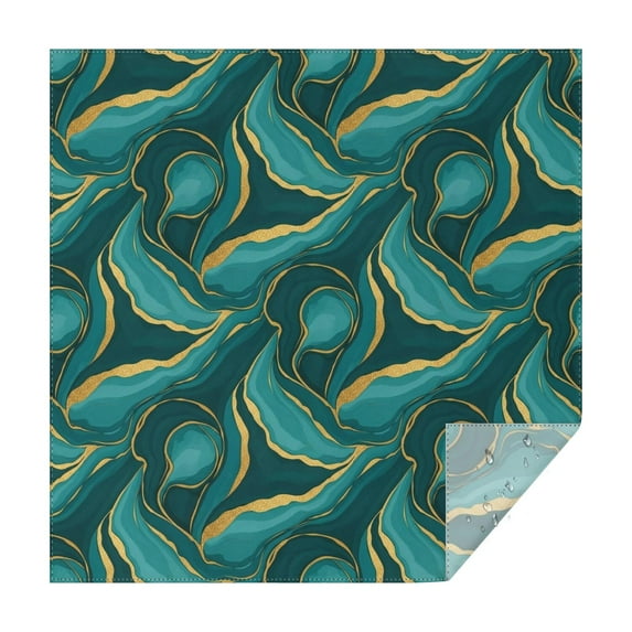 Teal Gold Marble Pattern Square Tablecloth,Waterproof Square Table Cover,Wipeable Spillproof Washable Table Cover for Home Kitchen Party Decor 52"x52"(132x132cm)