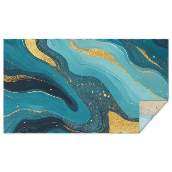 Blue and Gold Marble Wave Art Pattern Rectangle Tablecloth 60"x102",Waterproof Polyester Rectangle Table Cloth, Wipeable Spillproof Polyester Tablecloth for Dining, Camping, Indoor and Outdoor