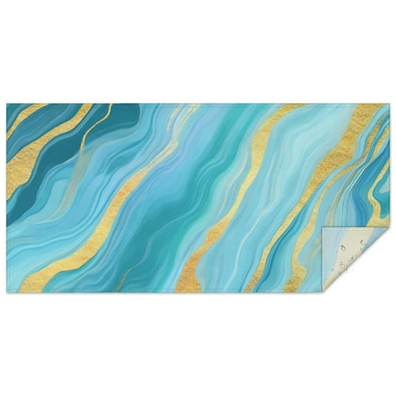Blue and Gold Marble Shimmer Streaks Pattern Rectangle Tablecloth 60"x120",Waterproof Polyester Rectangle Table Cloth, Wipeable Spillproof Polyester Tablecloth for Dining, Camping, Indoor and Outdoor