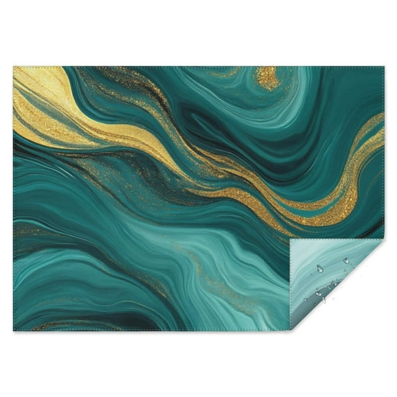 Teal and Gold Marble Glitter Waves Pattern Rectangle Tablecloth 60"x84",Waterproof Polyester Rectangle Table Cloth, Wipeable Spillproof Polyester Tablecloth for Dining, Camping, Indoor and Outdoor