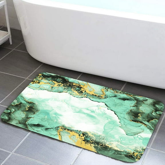 Teal Gold Marble Rugs Mats, Abstract Modern Colourful Ink Paint Veins Texture Crack Bathroom Mat, Flannel Kitchen Bedroom Floor Mat Decor Room, 17X48in