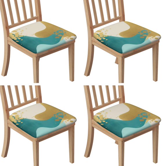 Teal Gold Marble Seat Covers for Dining Room Chairs Set Of 4,Stretch Printed Washable Chair Seat Cover with Elastic Ties and Button,Removable Waterproof Couch Cushion Covers