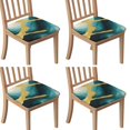 thumbnail image 1 of Teal Gold Marble Seat Covers for Dining Room Chairs Set Of 4,Stretch Printed Washable Chair Seat Cover with Elastic Ties and Button,Removable Waterproof Couch Cushion Covers, 1 of 6