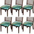 thumbnail image 1 of Teal Gold Marble Seat Covers for Dining Room Chairs Set Of 6,Stretch Printed Washable Chair Seat Cover with Elastic Ties and Button,Removable Waterproof Couch Cushion Covers, 1 of 6