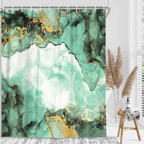 Teal Gold Marble Shower Curtain, Abstract Modern Colourful Ink Paint Veins Texture Crack Shower Curtain Sets, Fabric 3D Printing Durable Waterproof Bath Curtain with Hooks, 72X72in