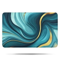 Teal and Gold Marble Splatter Pattern Bathroom Rugs Mat,Non Slip Microfiber Bathroom Rug,Rubber Backing,Soft Bathroom Mats for Bathroom Floor,Tub and Shower,17x27in(43x68cm)