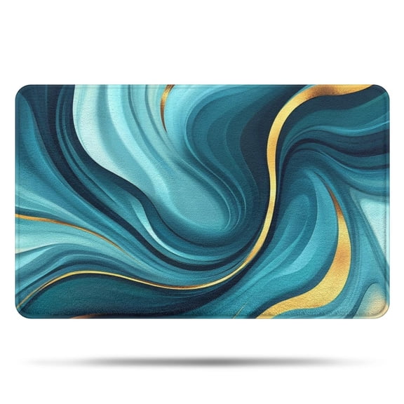 Teal and Gold Marble Splatter Pattern Bathroom Rugs Mat,Non Slip Microfiber Bathroom Rug,Rubber Backing,Soft Bathroom Mats for Bathroom Floor,Tub and Shower,20x32in(50x80cm)