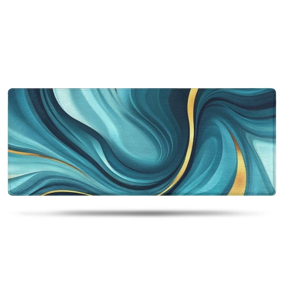 Teal and Gold Marble Splatter Pattern Bathroom Rugs Mat,Non Slip Microfiber Bathroom Rug,Rubber Backing,Soft Bathroom Mats for Bathroom Floor,Tub and Shower,60x24in(150x60cm)