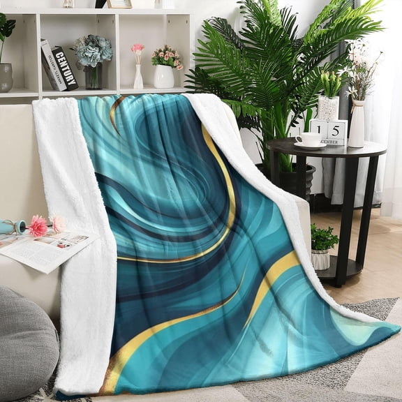 Teal and Gold Marble Splatter Pattern Blanket,Comfortable Soft Flannel Throw Blanket,All Season,Warm Lightweight Blankets for Sofa Bed Couch Living Room Chair,50"x60"
