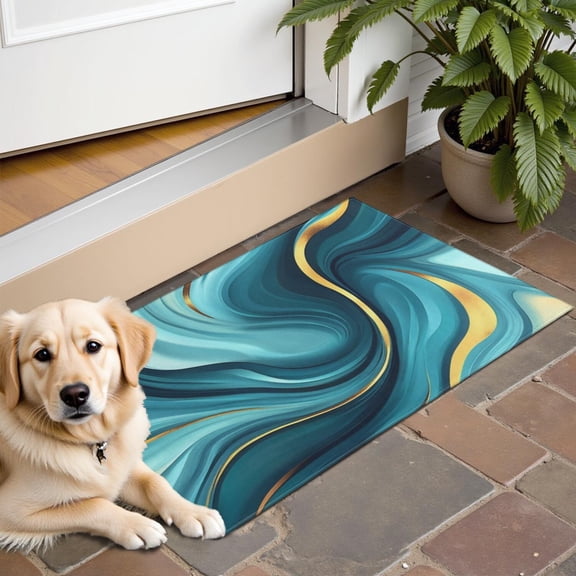 Teal and Gold Marble Splatter Pattern Door Rugs,Washable Non Slip Door Mats Indoor,Decorative Door Mats,Entry Mat Indoor for Entrance,Bedroom,Kitchen,Bathroom,16"x24"