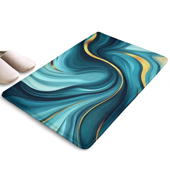 Teal and Gold Marble Splatter Pattern Flannel Non Slip Door Rugs,Washable Door Mats Indoor,Decorative Door Mats,Dirt-Resistant and Absorbent Doormat for Entrance,Bedroom,Kitchen,Bathroom,23.5"x16"