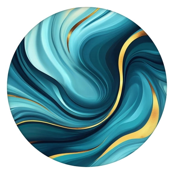 Teal and Gold Marble Splatter Pattern Round Fitted Tablecloth with Elastic Edge,Dining Table Cover Waterproof,Outdoor Round Tablecloth for Camping,Dining,Indoor and Outdoor