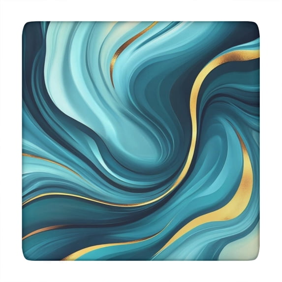 Teal and Gold Marble Splatter Pattern Square Fitted Tablecloth with Elastic Edge,Square Table Cover,Washable Elastic Table Cover for Home Kitchen Party Decor 34"x34"