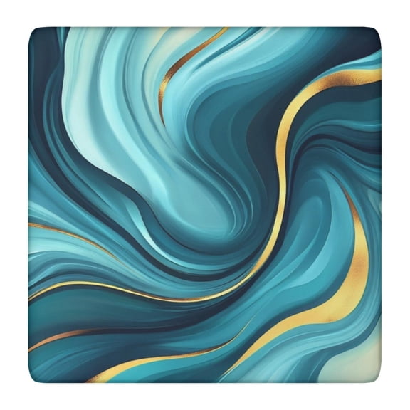 Teal and Gold Marble Splatter Pattern Square Fitted Tablecloth with Elastic Edge,Square Table Cover,Washable Elastic Table Cover for Home Kitchen Party Decor 36"x36"