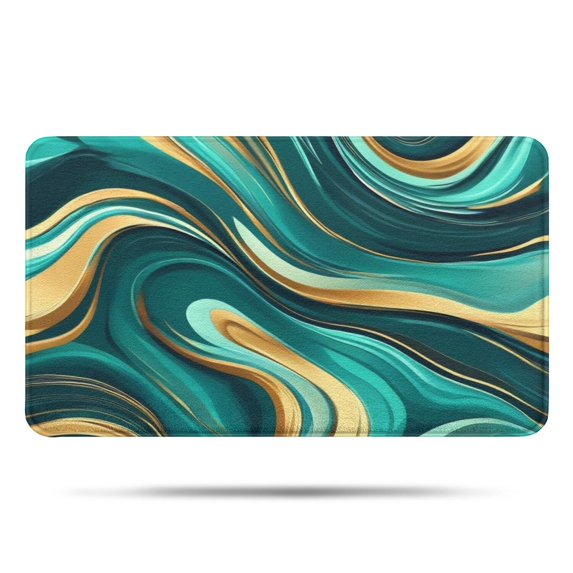 Teal and Gold Marble Swirls Pattern Bathroom Rugs Mat,Non Slip Microfiber Bathroom Rug,Rubber Backing,Soft Bathroom Mats for Bathroom Floor,Tub and Shower,17x30in(43x75cm)
