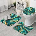 thumbnail image 1 of Teal and Gold Marble Swirls Pattern Bathroom Rugs Sets 3 Piece,Toilet Cover Set,Absorbent Non Slip Bathroom Mats Sets with U-Shaped Contour Rug Toilet Rug Set, 1 of 5