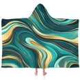 thumbnail image 1 of Teal and Gold Marble Swirls Pattern Hooded Bath Towel，60"x35" for Ages 3 To 12 Kids, Quick Dry Lightweight Soft Microfiber Hood Beach Towel Cover Up for Kids, 1 of 7