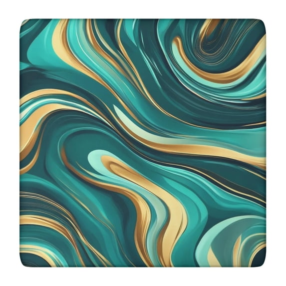 Teal and Gold Marble Swirls Pattern Square Fitted Tablecloth with Elastic Edge,Square Table Cover,Washable Elastic Table Cover for Home Kitchen Party Decor 36"x36"