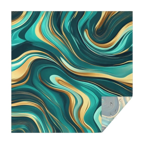 Teal and Gold Marble Swirls Pattern Square Tablecloth,Waterproof Square Table Cover,Wipeable Spillproof Washable Table Cover for Home Kitchen Party Decor 42"X42"(107x107cm)