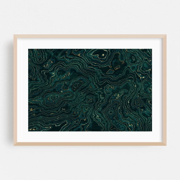 Teal and Gold Marble Texture I - Digital Art Abstract Geometric Pattern Modern Art Watercolor Minimalist Nature Oak Framed Wall Art Print 24 x 36 inches