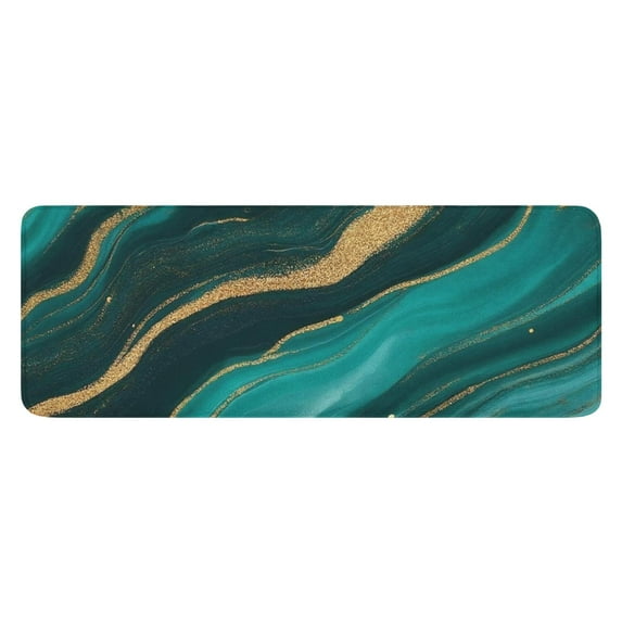 Teal Gold Marble Wave Dot Pattern Kitchen Rug Mat,Kitchen Runner Rugs Non Skid Washable,Decorative Kitchen Floor Mats for Kitchen,Sink,Laundry,17"x47.2"
