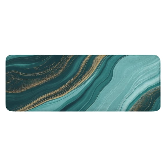 Teal Gold Marble Wave Pattern Kitchen Rug Mat,Kitchen Runner Rugs Non Skid Washable,Decorative Kitchen Floor Mats for Kitchen,Sink,Laundry,17"x47.2"
