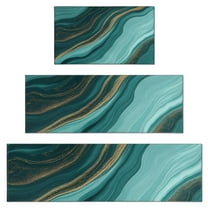 Teal Gold Marble Wave Pattern Kitchen Rugs Sets Of 3,Kitchen Runner Rugs Non Skid Washable,Decorative Kitchen Floor Mats for Kitchen,Sink,Laundry,17"x30"  17"x47"   17"x59"