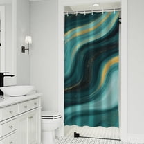 Teal Gold Marble Wave Pattern Shower Curtain 36"x72" ,Bathroom Decorative Shower Curtains Set with 12 Hooks,Modern Waterproof Washable Shower Curtain