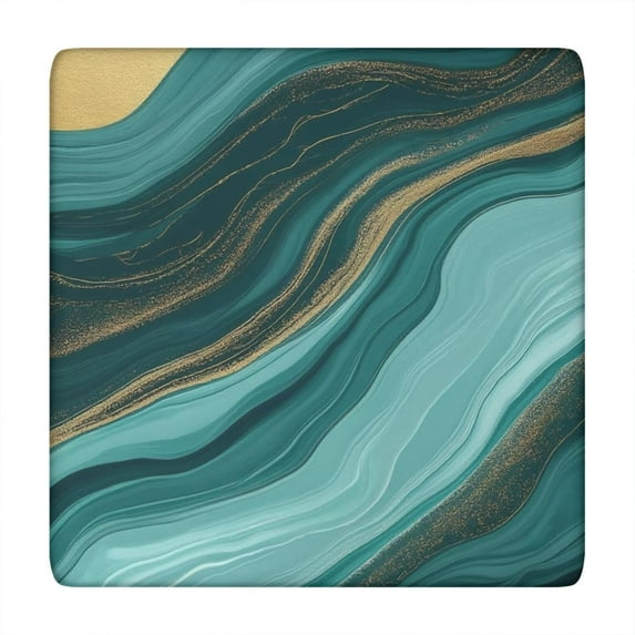 Teal Gold Marble Wave Pattern Square Fitted Tablecloth with Elastic Edge,Square Table Cover,Washable Elastic Table Cover for Home Kitchen Party Decor 34"x34"