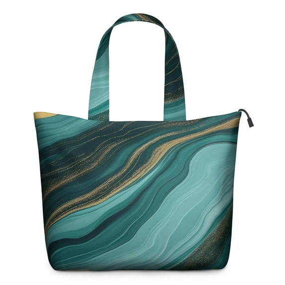 Teal Gold Marble Wave Pattern Travel Tote Bags for Women Carry On,Large Weekender Bags for Women Travel,Multi Functional Duffle Bag for Work,Shopping,Sports