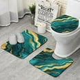 thumbnail image 1 of Teal and Gold Marble Wavy Veins Pattern Bathroom Rugs Sets 3 Piece,Toilet Cover Set,Absorbent Non Slip Bathroom Mats Sets with U-Shaped Contour Rug Toilet Rug Set, 1 of 5