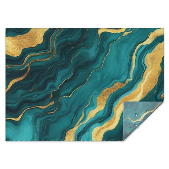 Teal and Gold Marble Wavy Veins Pattern Rectangle Tablecloth 60"x84",Waterproof Polyester Rectangle Table Cloth, Wipeable Spillproof Polyester Tablecloth for Dining, Camping, Indoor and Outdoor