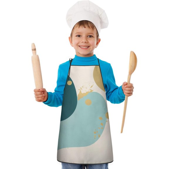 Teal Gold Splash Marble Kids Aprons for Girls and Boys,Adjustable Neck Strap Toddler Aprons for Kids Cooking Baking