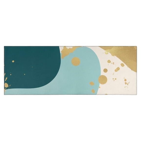 Teal Gold Splash Marble Kitchen Rug Mat,Kitchen Runner Rugs Non Skid Washable,Decorative Kitchen Floor Mats for Kitchen,Sink,Laundry,17"X47"