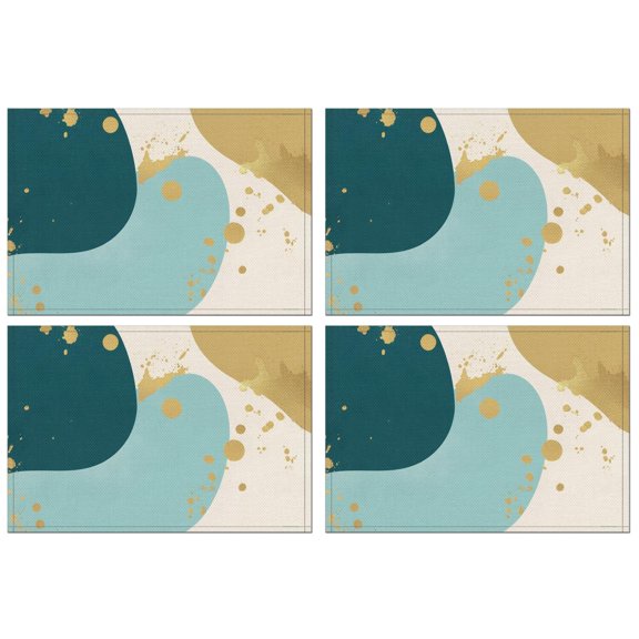 Teal Gold Splash Marble Summer Placemats Table Placemats Set Of 4-Linen Kitchen Washable Placemats Table Mats 11.8"x17.7" Non-Slip Heat Resistant