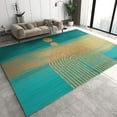thumbnail image 1 of Teal Gold Striped Area Rugs For Bedroom, Mid Century Rainbow Stripes Washable Rug Soft Low-Pile Noise Reduction With Non-Slip Carpet For Living Room Entrance Office 2 x 3ft, 1 of 6