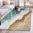 thumbnail image 1 of Teal Gold Washable Area Rugs 4'x6', White Gradient Ocean Wave Oil Painting Style Low Pile Throw Living Room Rug Non-Slip Sturdy Edge Binding Carpet for Indoor Entryway Bedside Kitchen, 1 of 9
