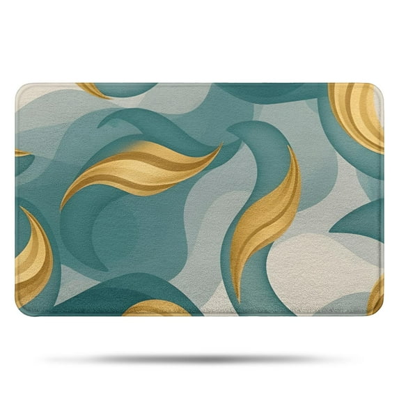Teal Gold Wave Marble Pattern Bathroom Rugs Mat,Non Slip Microfiber Bathroom Rug,Rubber Backing,Soft Bathroom Mats for Bathroom Floor,Tub and Shower,17x27in(43x68cm)