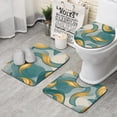 thumbnail image 1 of Teal Gold Wave Marble Pattern Bathroom Rugs Sets 3 Piece,Toilet Cover Set,Absorbent Non Slip Bathroom Mats Sets with U-Shaped Contour Rug Toilet Rug Set, 1 of 5