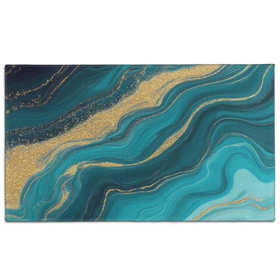 Teal Gold Wave Marble Pattern Door Rugs,Washable Non Slip Door Mats Indoor,Decorative Door Mats,Entry Mat Indoor for Entrance,Bedroom,Kitchen,Bathroom,17"x30"
