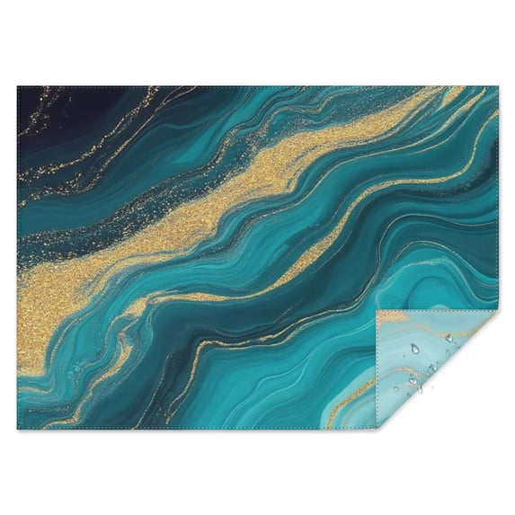 Teal Gold Wave Marble Pattern Rectangle Tablecloth 60"x84",Waterproof Polyester Rectangle Table Cloth, Wipeable Spillproof Polyester Tablecloth for Dining, Camping, Indoor and Outdoor