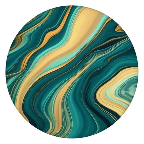 Teal Gold Wave Marble Pattern Round Fitted Tablecloth with Elastic Edge,Dining Table Cover Waterproof,Outdoor Round Tablecloth for Camping,Dining,Indoor and Outdoor