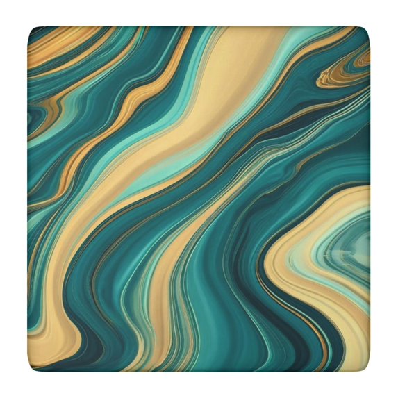 Teal Gold Wave Marble Pattern Square Fitted Tablecloth with Elastic Edge,Square Table Cover,Washable Elastic Table Cover for Home Kitchen Party Decor 36"x36"