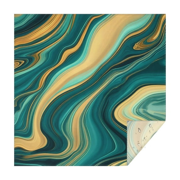 Teal Gold Wave Marble Pattern Square Tablecloth,Waterproof Square Table Cover,Wipeable Spillproof Washable Table Cover for Home Kitchen Party Decor 42"X42"(107x107cm)