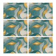 thumbnail image 1 of Teal Gold Wave Marble Pattern Summer Placemats Table Placemats Set Of 6-Linen Kitchen Washable Placemats Table Mats 11.8"x17.7" Non-Slip Heat Resistant, 1 of 5