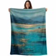 thumbnail image 1 of Teal Golden Oil Painting Blanket Soft Cozy Warm Throw Blanket for Couch, Plush Fuzzy Flannel Fleece Blankets for Sofa, Modern Art Retro Abstract Bed Blankets Lightweight Gifts for Women, 50"x60", 1 of 9