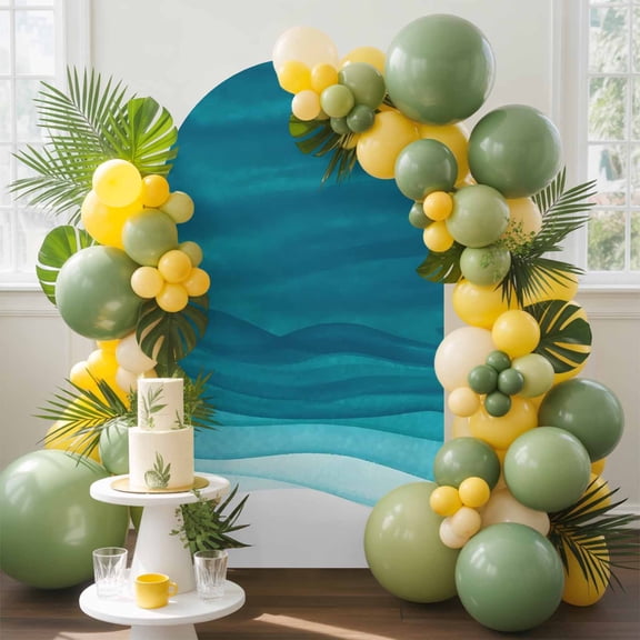Teal Gradient Arch Backdrop Cover, 6.6FT, Watercolor Abstract Teal Gradient Water Ripples Spandex Arch Covers Double-Sided Backdrop for Wedding Birthday Party Photo Background Decoration
